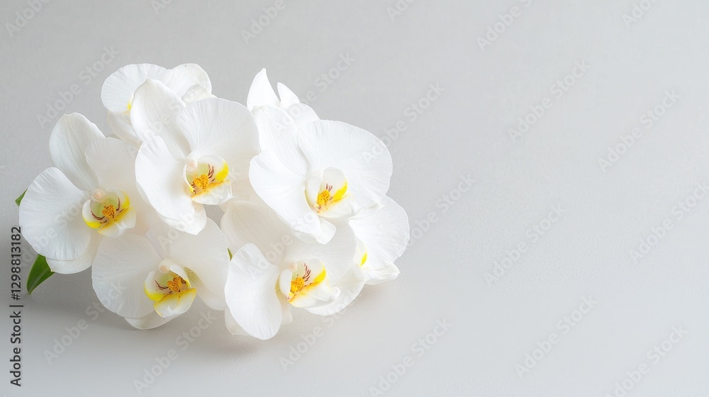 White orchids bouquet on gray background, spa concept White orchids bouquet on gray background, spa concept
