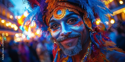 Mardi Gras Parade: Revelers in Elaborate Costumes and Masks Celebrating in the Streets
