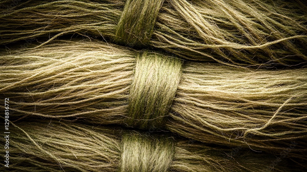Fototapeta premium Textured Bundles of Natural Fiber Yarn, Raw Organic Thread, Eco-Friendly Textile Material