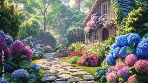 Obraz na płótnie charming cottage garden path w salonie