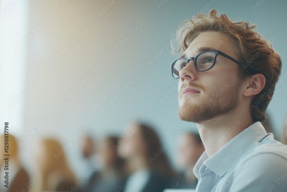 young student focused on lecture surrounded by peers in university setting young student focused on lecture surrounded by peers in university setting