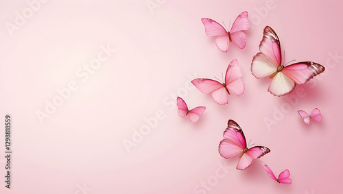 Pink background with flying butterflies