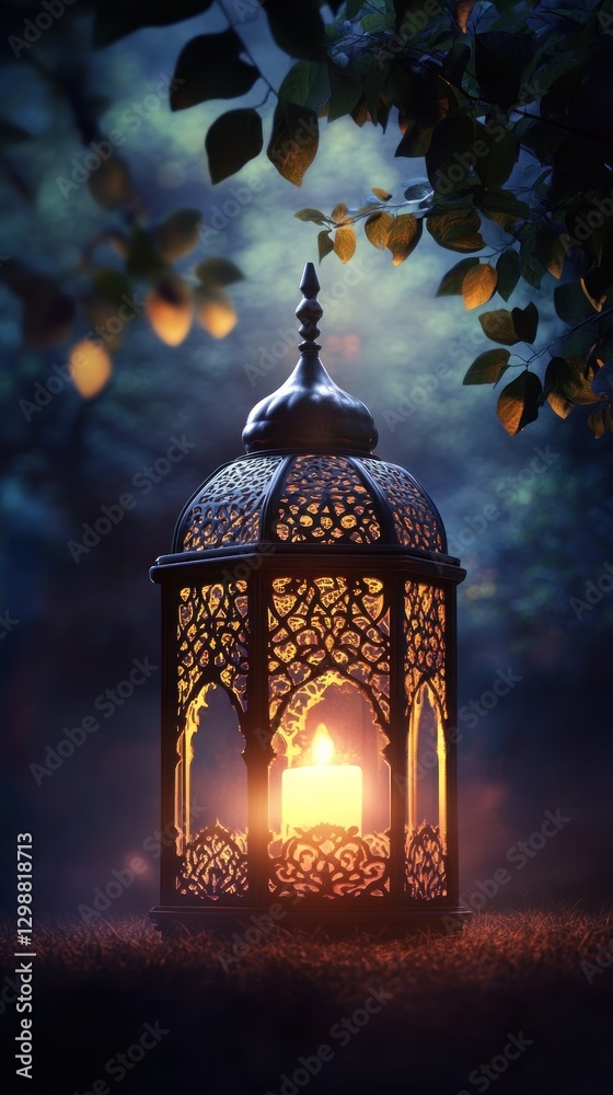 A beautifully designed lantern emits a warm glow in a serene, nature-inspired setting. A beautifully designed lantern emits a warm glow in a serene, nature-inspired setting.