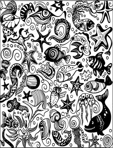pattern, vector, seamless, cartoon, animal, design, illustration, doodle, wallpaper, flower, art, set, drawing, sketch, decoration, floral, fish, cat, cute, icon, element, leaf, ornament, texture, bir