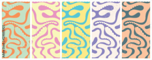 Psychedelic trippy y2k retro background vector design, Groovy abstract hippie pattern, Cool colors geometric wave texture set