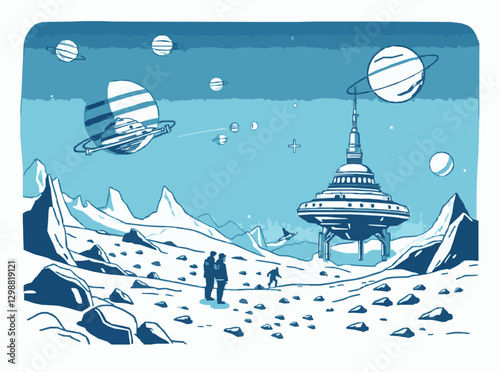 Sci-Fi Space Exploration Scene with Colonization Theme