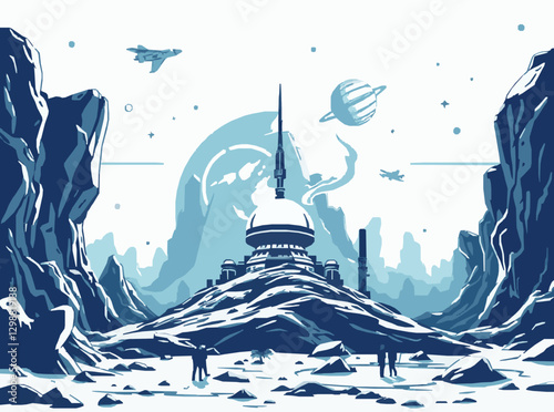 Sci-Fi Space Exploration Scene with Colonization Theme