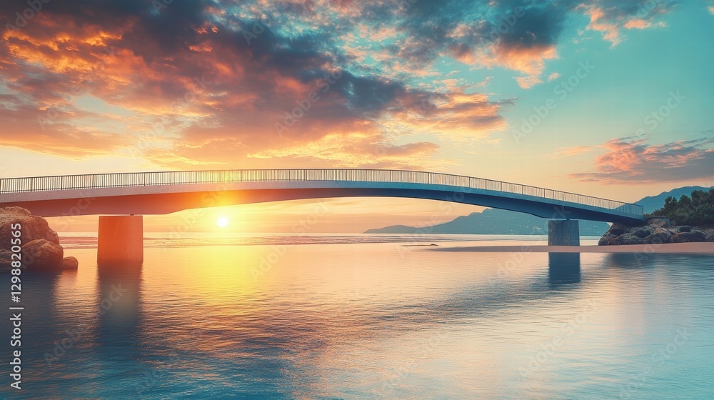 peaceful sunset bridge over calm water peaceful sunset bridge over calm water