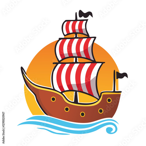 logo of a pirate ship, sticker for pirate ship, T-shirt motif sailing ship