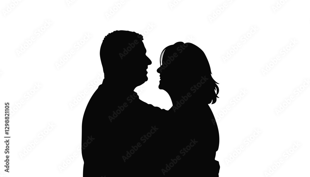 Laughing silhouette of two adults on white background, joyful connection Laughing silhouette of two adults on white background, joyful connection