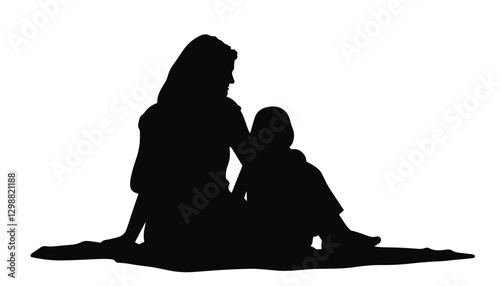 Silhouette of a mother and daughter sitting together, maternal bond
