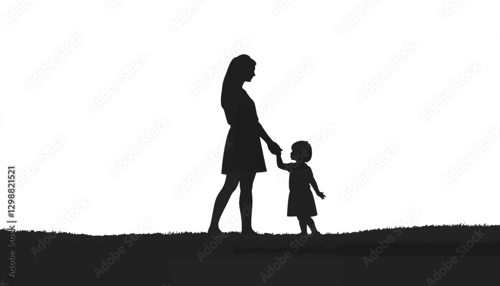 Parent guiding child in silhouette, family connection Parent guiding child in silhouette, family connection
