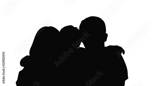 Happy family group hug silhouette on white background, togetherness
