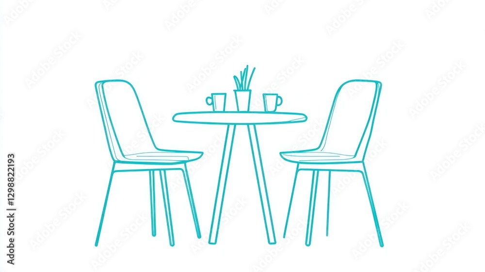 Fototapeta premium Cafe Table & Chairs Line Drawing