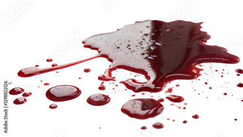 Unique Fresh Blood with Splashes on White Background.