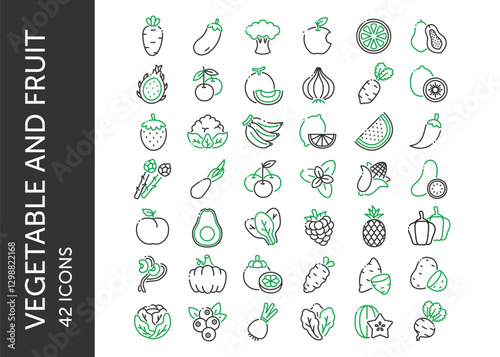 Vegetable and Fruit icon pack. Set icon design