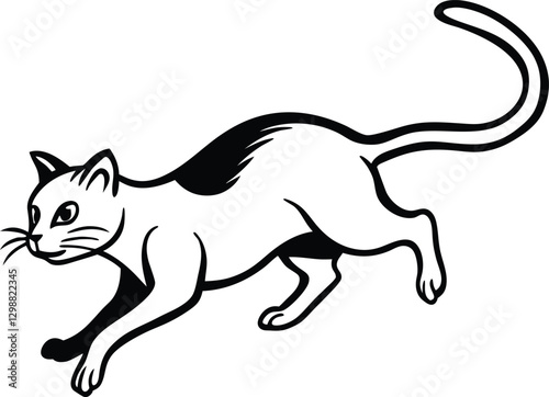 a vector line art illustration of a cat mid pounce frozen