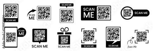 Set of QR code icon. Fake scam me template of qr code