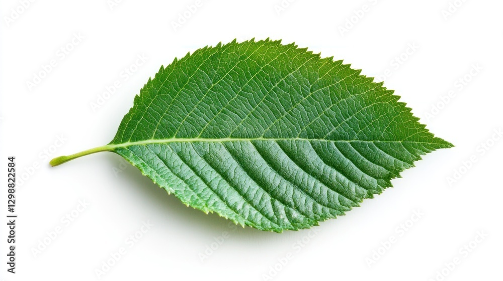 Fototapeta premium Green leaf, top view, white background