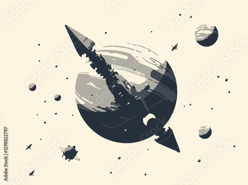 Vector Art of Advanced Space Exploration and Colonization