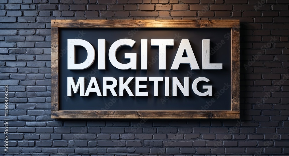 Obraz premium digital marketing lettering on a signage in door background