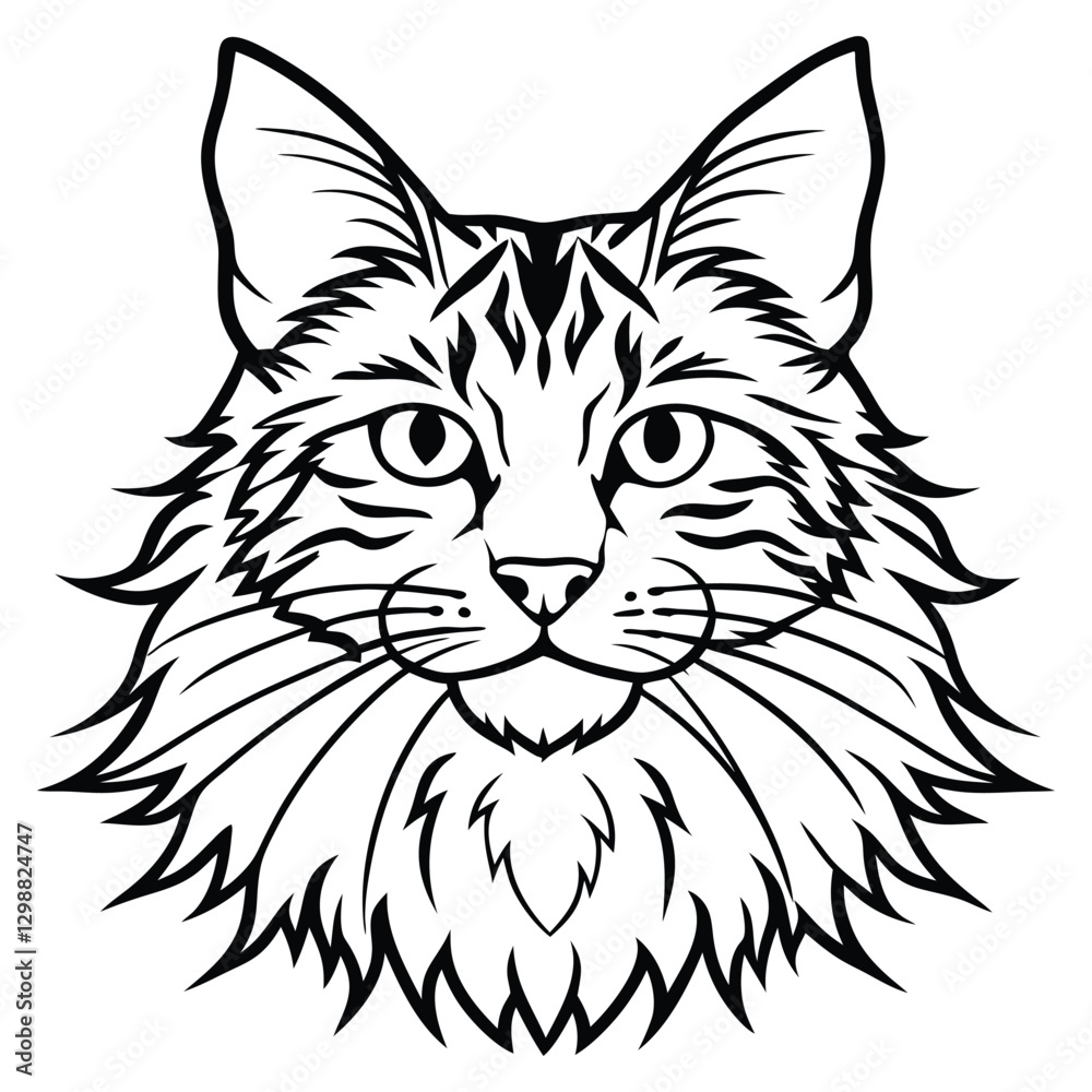 Fototapeta premium Cute cat head line art vector design