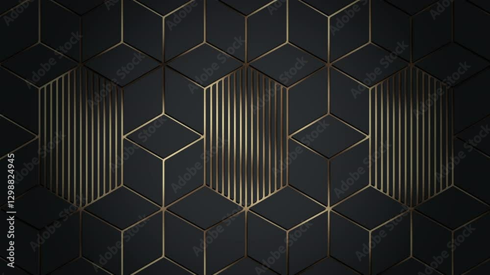 Abstract elegant black gold hexagonal video background