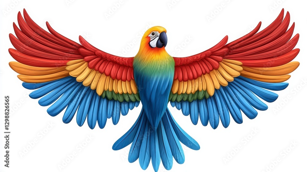 Obraz premium Colorful Macaw with Outstretched Wings, Detailed Feather Illustration