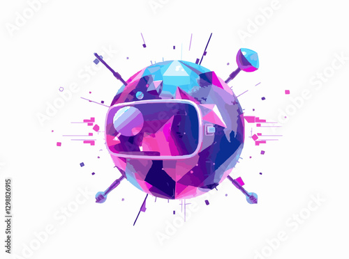 Abstract Virtual Reality World in Geometric Vector Art