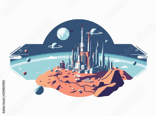 Sci-Fi Cityscape in Space for Interplanetary Settlements