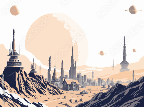 Sci-Fi Cityscape in Space for Interplanetary Settlements