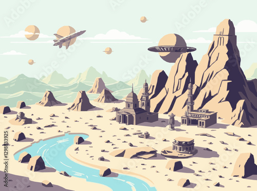 Colonizing New Worlds: Alien Planet Settlement Vector