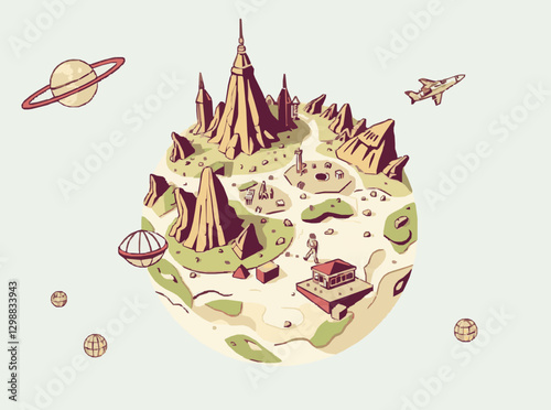 Colonizing New Worlds: Alien Planet Settlement Vector