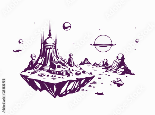 Colonizing New Worlds: Alien Planet Settlement Vector