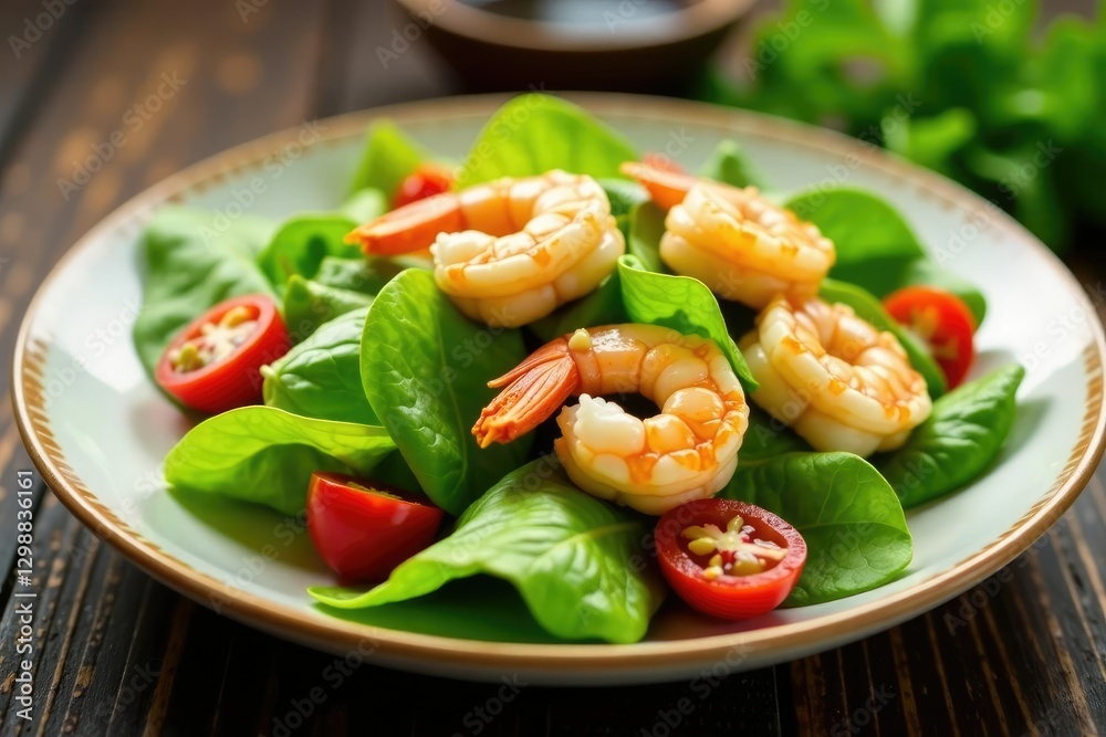Fresh mixed greens and juicy shrimp tossed in a light vinaigrette, shrimp, salad, dinner Fresh mixed greens and juicy shrimp tossed in a light vinaigrette, shrimp, salad, dinner