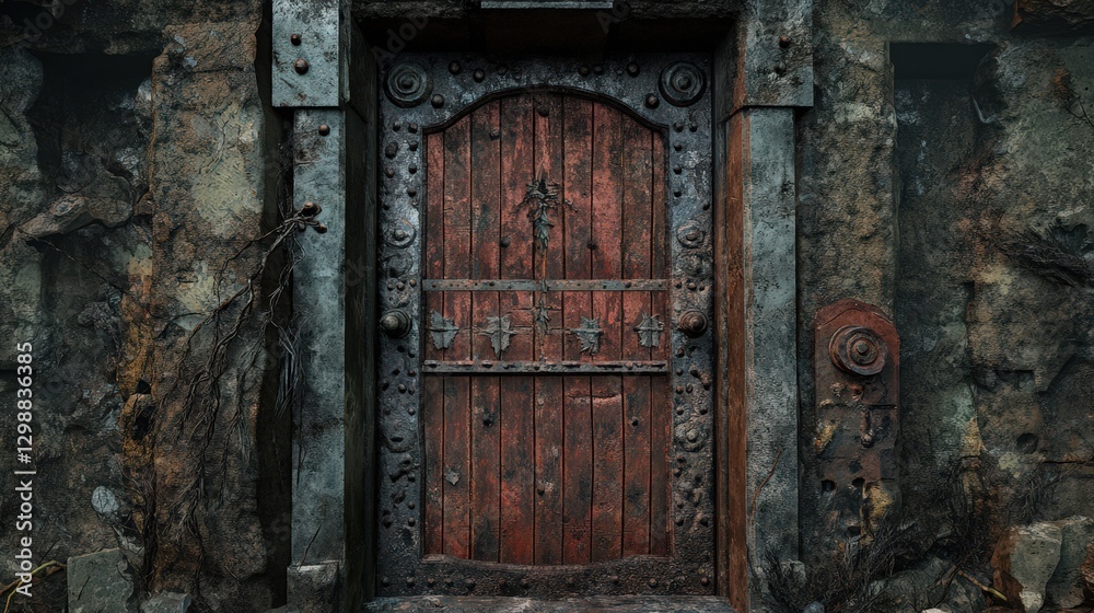 Ancient Weathered Wooden Door Set In Stone Ruins Ancient Weathered Wooden Door Set In Stone Ruins