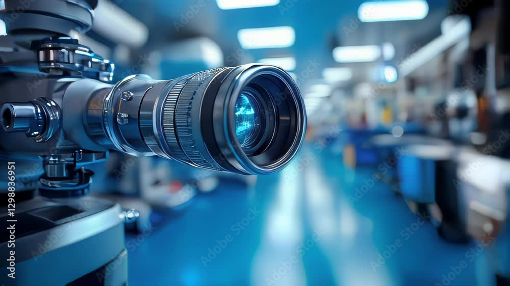 A high-tech medical imaging device with a glowing blue lens in a modern laboratory, emphasizing advanced diagnostics A high-tech medical imaging device with a glowing blue lens in a modern laboratory, emphasizing advanced diagnostics
