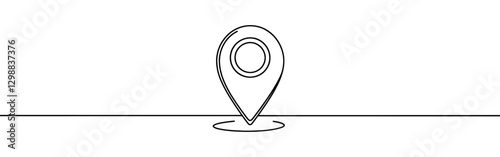 Map pin continuous one line drawing. Location, navigator, geolocation sign in simple linear style. Vector illustration.
