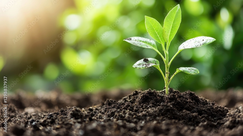 Fototapeta premium Young sprout in soil, growth, nature