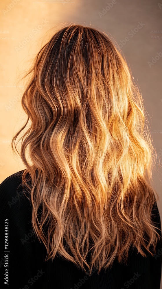 Naklejka premium woman wavy hair glowing ambient light