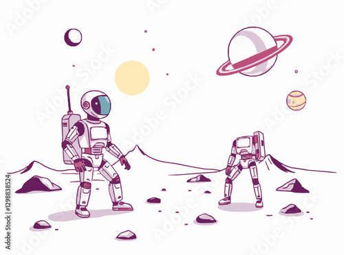 Robotic Assistants in Space Colonization Vector