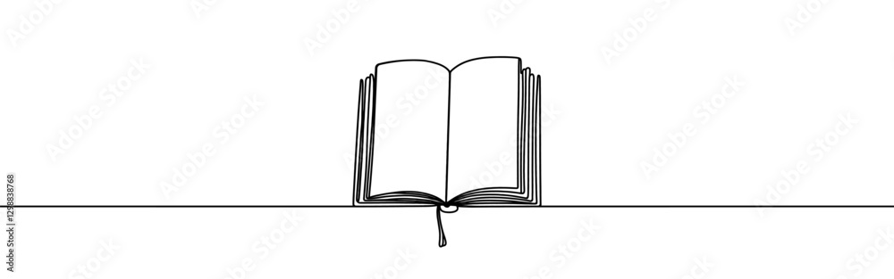 Open book continuous one line drawing. Bookstore, library sign in simple linear style. Vector illustration. Open book continuous one line drawing. Bookstore, library sign in simple linear style. Vector illustration.