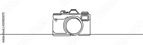 Camera continuous one line drawing. Digital camera in simple linear style. Vector illustration.