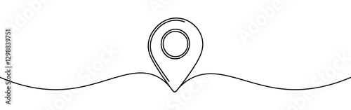 Map pin continuous one line drawing. Location, navigator, geolocation sign in simple linear style. Vector illustration.