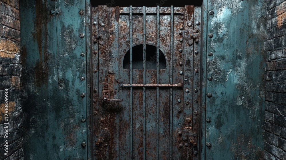 Rusty Metal Door in Brick Wall Setting Rusty Metal Door in Brick Wall Setting