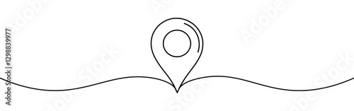 Map pin continuous one line drawing. Location, navigator, geolocation sign in simple linear style. Vector illustration.