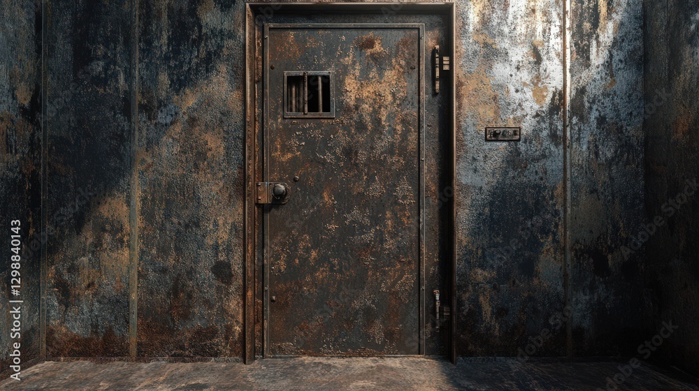 Rusty Metal Door in a Weathered Room Rusty Metal Door in a Weathered Room