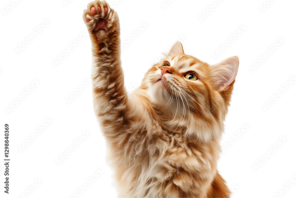 Playful cat raising paw png image transparent environment focused viewpoint adorable concept