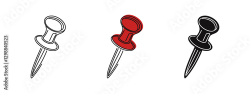 Set of push pin continuous one line drawing. Pushpin sign in simple linear style. Vector illustration.