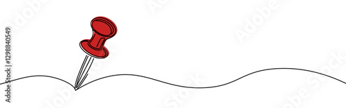 Push pin continuous one line drawing. Pushpin sign in simple linear style. Vector illustration.
